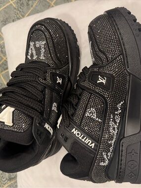 Louis Vuitton Black Crystal-Embellished Low-Top Sneakers